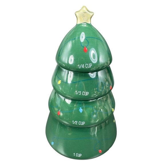 Christmas Tree Stacking Measuring Cups Green Ceramic Tree Newclassic Enterprise - Picture 1 of 14